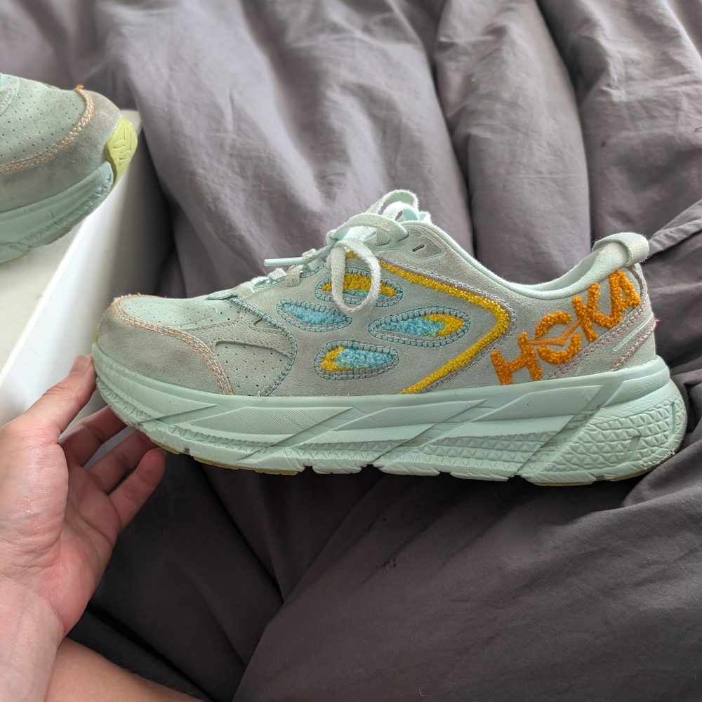 Hoka Mint Green and Orange Sneakers